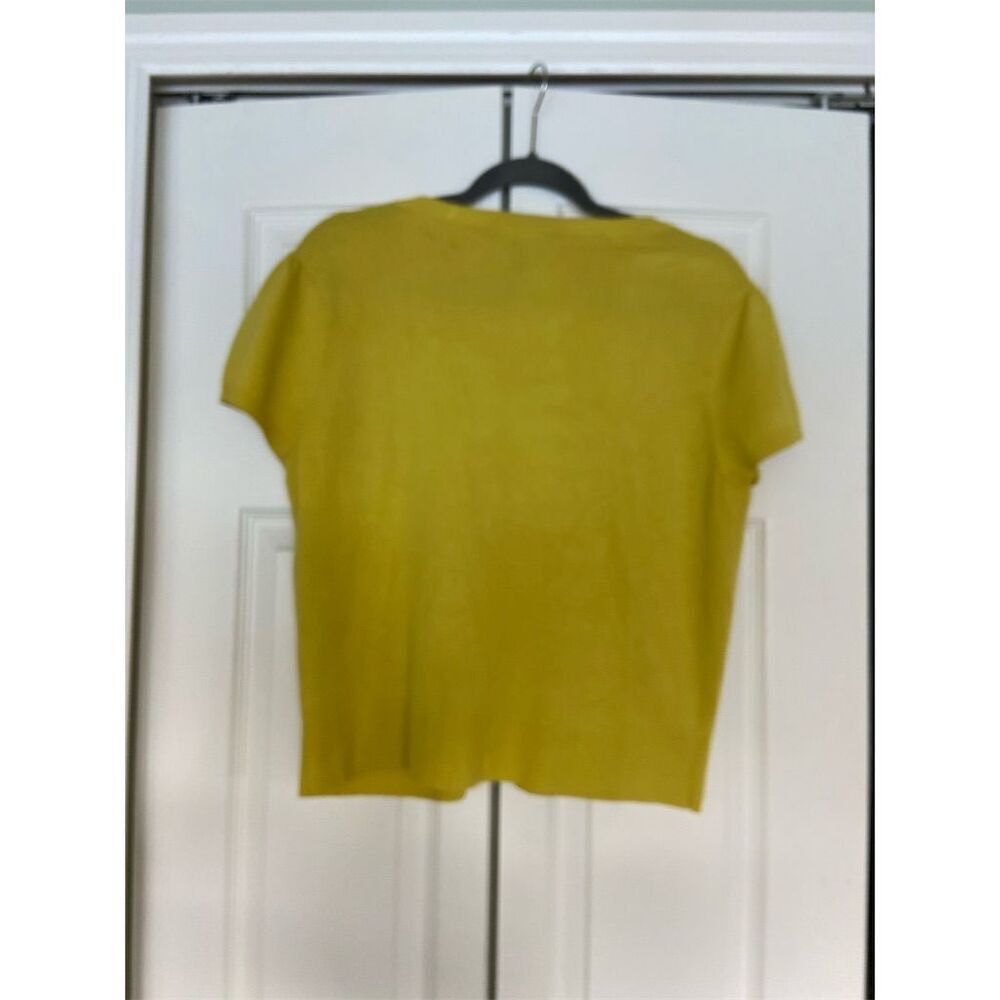 INC Women's Beaded Cardigan XL Yellow Short Sleeve Button-Up Sweater - Picture 3 of 5